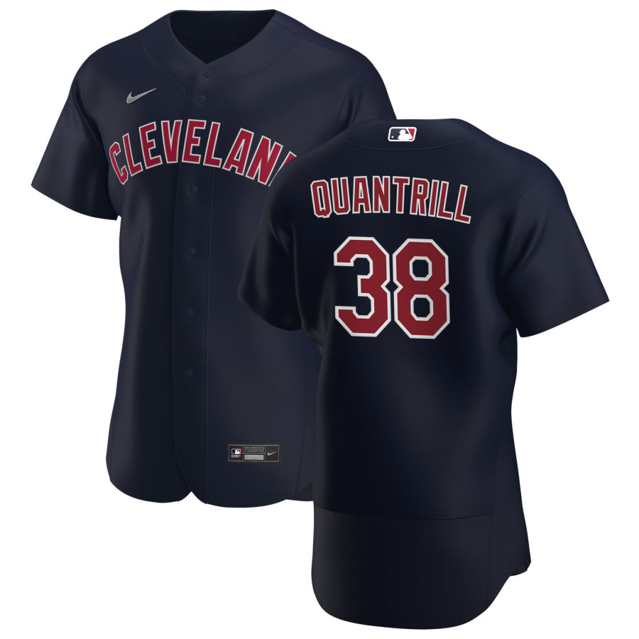 Cleveland Indians #38 Cal Quantrill Men Nike Navy Alternate 2020 Authentic Player MLB Jersey